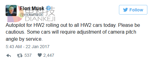 特斯拉推送Autopilot更新 自动驾驶模式限速72km/h