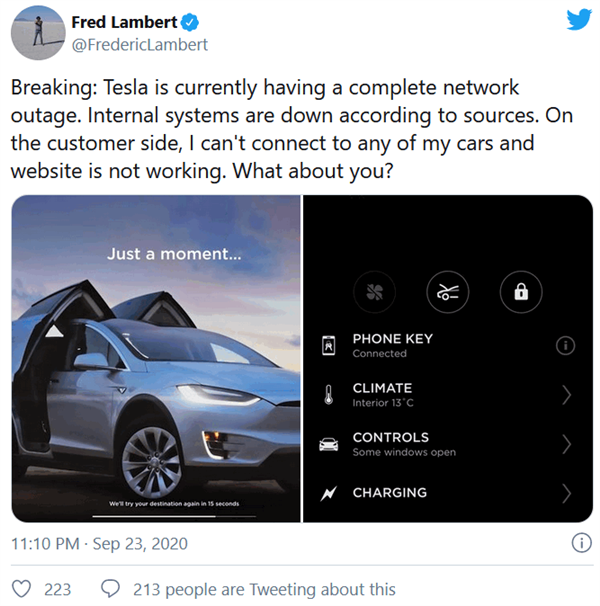  特斯拉全球断网致使汽车瘫痪 ，网友：见怪不怪