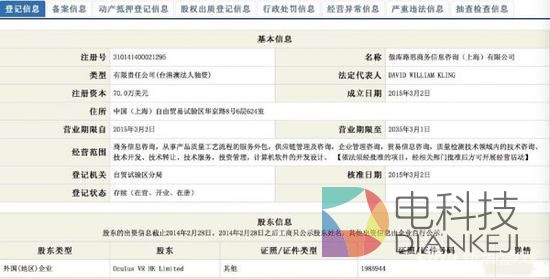 Oculus已于今年3月在上海自贸区注册成立公司，中文名&ldquo;傲库路思&rdquo;。
