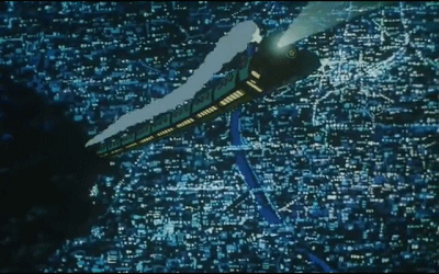 同为蒸汽车的外观，但上门接送 直达银河边际的列车显然要比地上跑的高大上。.gif