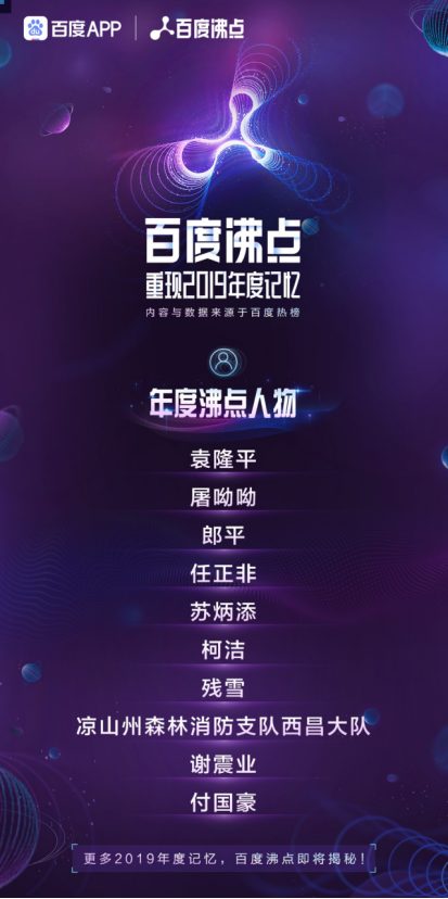 百度沸点2019年度人物揭晓：袁隆平、屠呦呦获网民最高关注