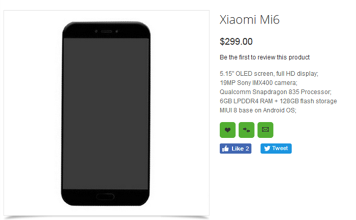 小米6现身国外电商网站 骁龙835 还是1999元起