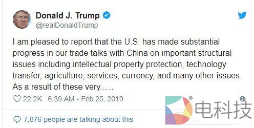 特朗普称推迟提高对华关税的最后期限