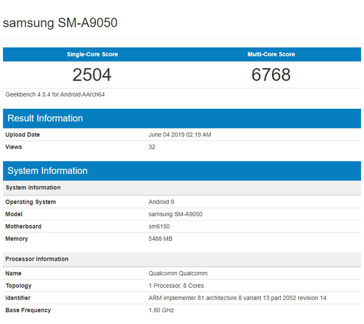三星Galaxy A90现身GeekBench 6GB运存+骁龙675