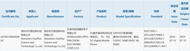 一加7 Pro 5G版获3C认证：最高支持30W快充