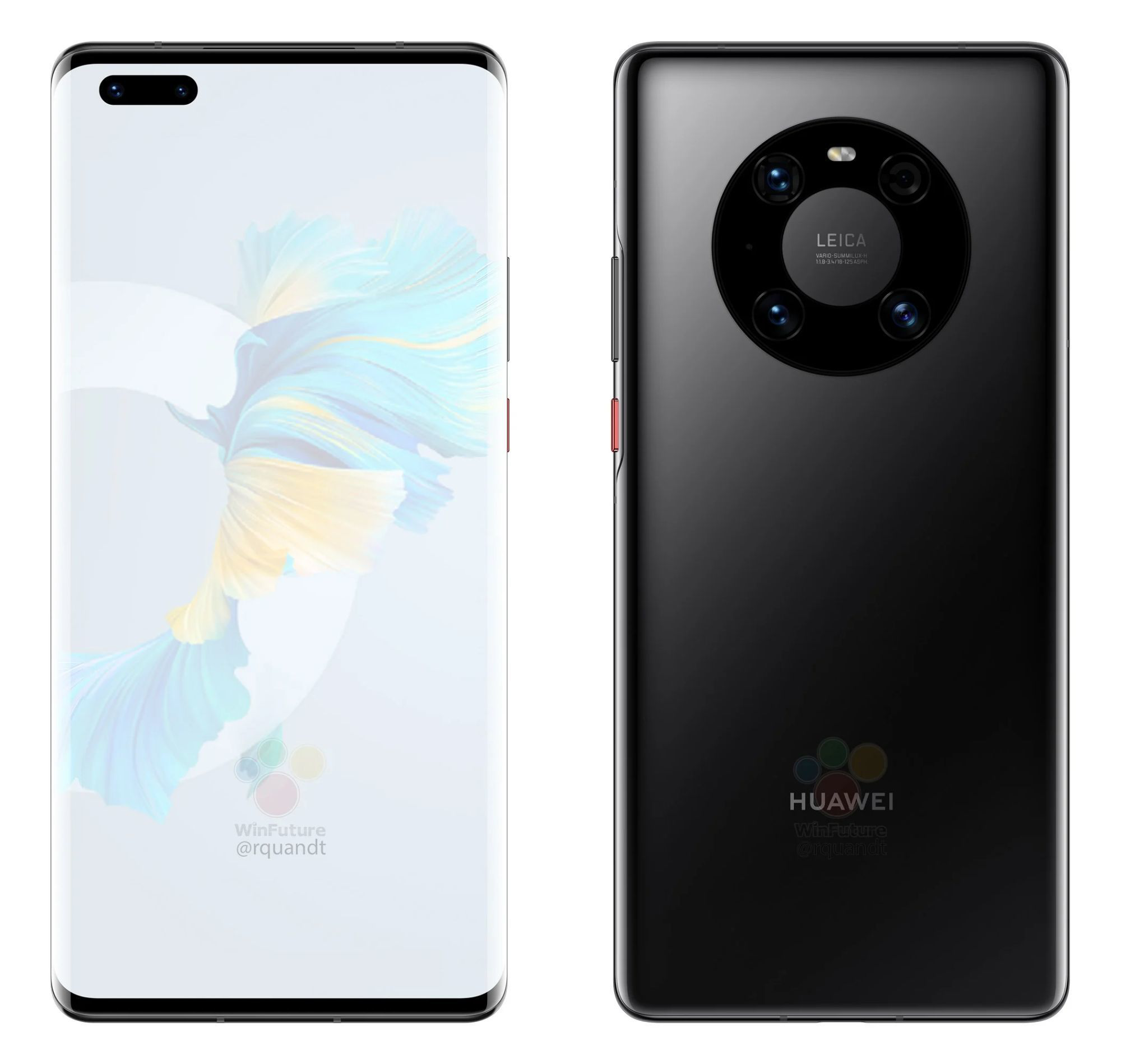 华为 Mate40 Pro渲染图曝光，采用奥利奥镜头+双挖孔屏设计