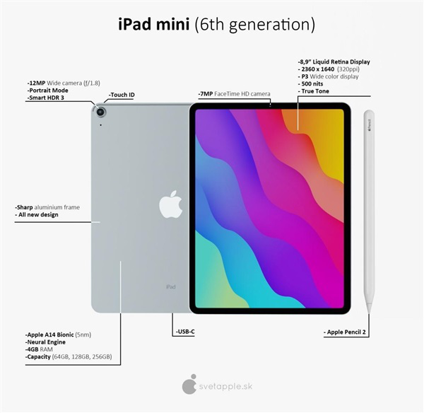 iPad mini 6渲染图曝光，顶部全面屏设计，售价或近4000元