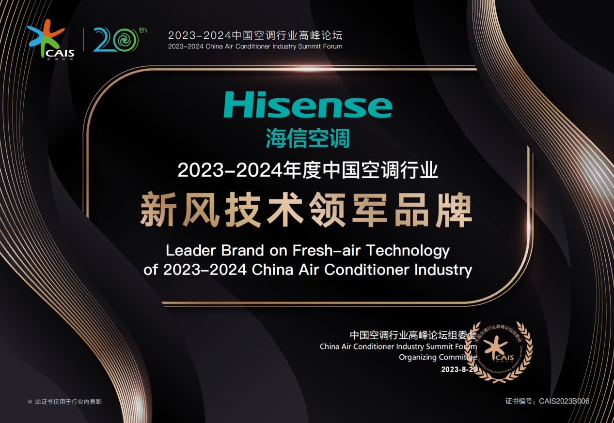 技术立企 “信”誉满载！海信新风空调揽获行业四大奖项 ！