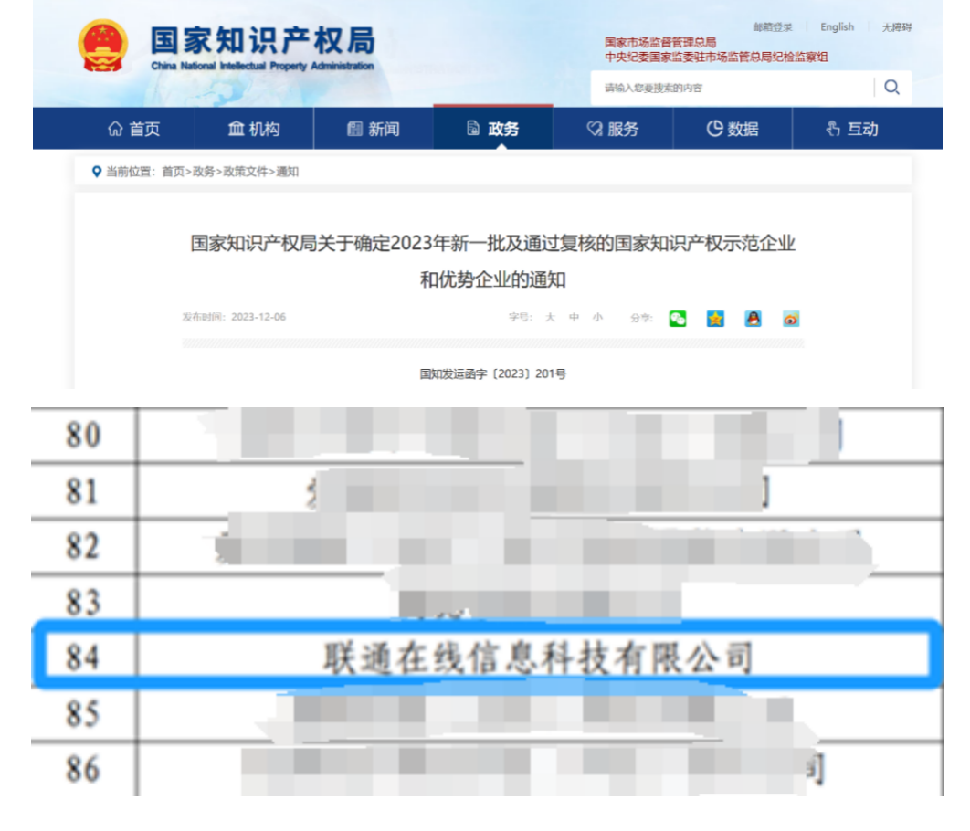 联通在线获评2023年度国家知识产权优势企业