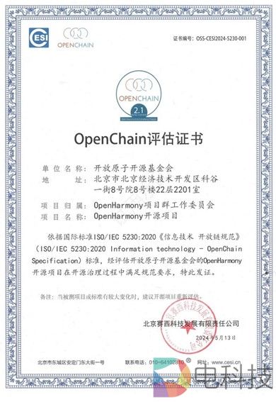 OpenAtom OpenHarmony社区通过OpenChain ISO/IEC 5230 开源合规标准第三方独立认证