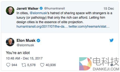 特斯拉老板马斯克炮轰公共交通专家：称其白痴