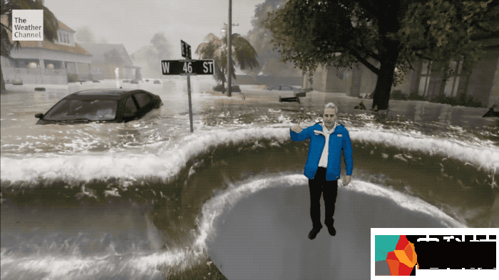 TWC主持人采用AR技术进行天气播报