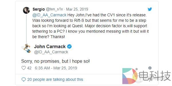 约翰卡·马克回应Quest能否连接PC：不做承诺但希望可以