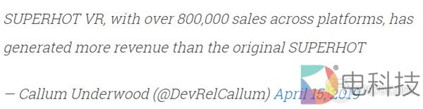 《Superhot》VR版本营收超过其原作