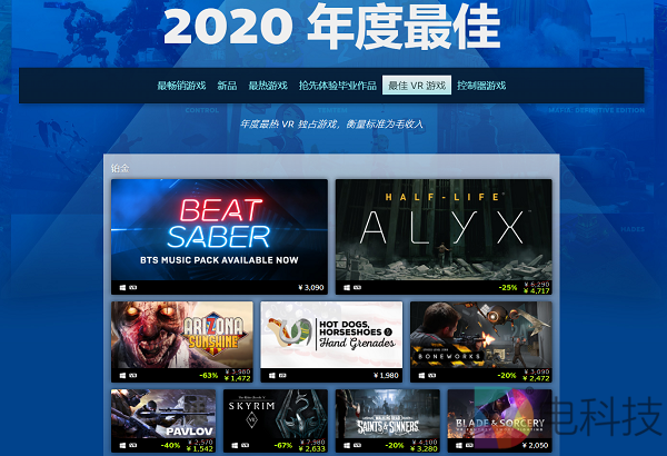 「半衰期：爱莉克斯」成为Steam 2020年收入最高的VR独占游戏