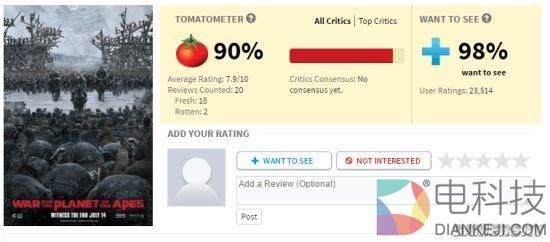 《猩球崛起3》评分出炉 好评如潮