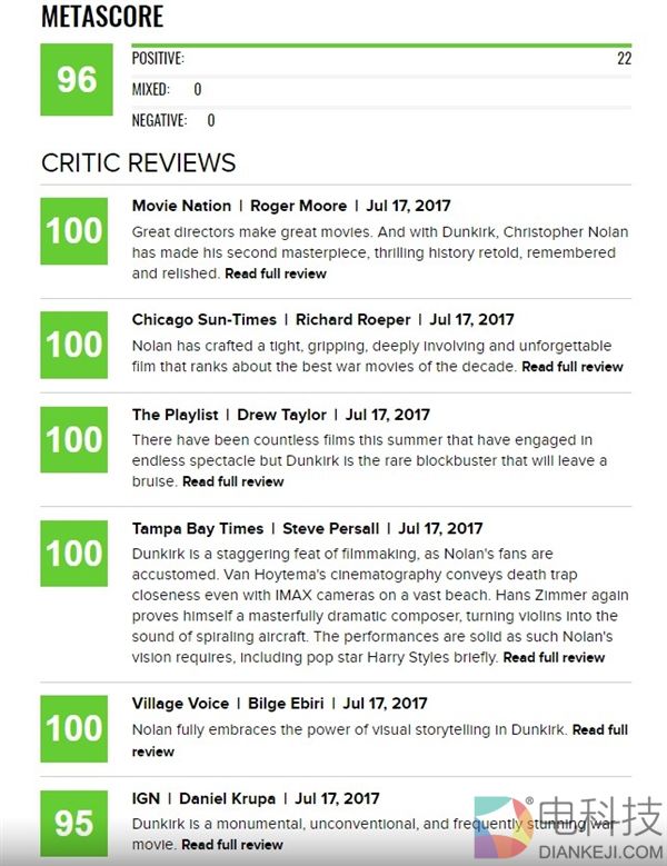 《敦刻尔克》到底有多好看？IGN 9.5分