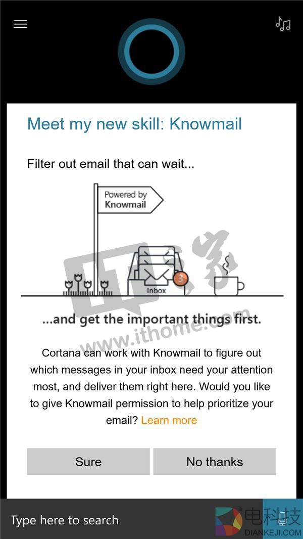 微软小娜Cortana Win10版添新技能：自动排列重要邮件