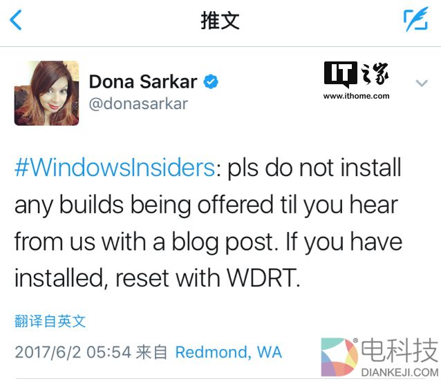 微软唐娜姐：请勿安装今天所有的Win10预览版