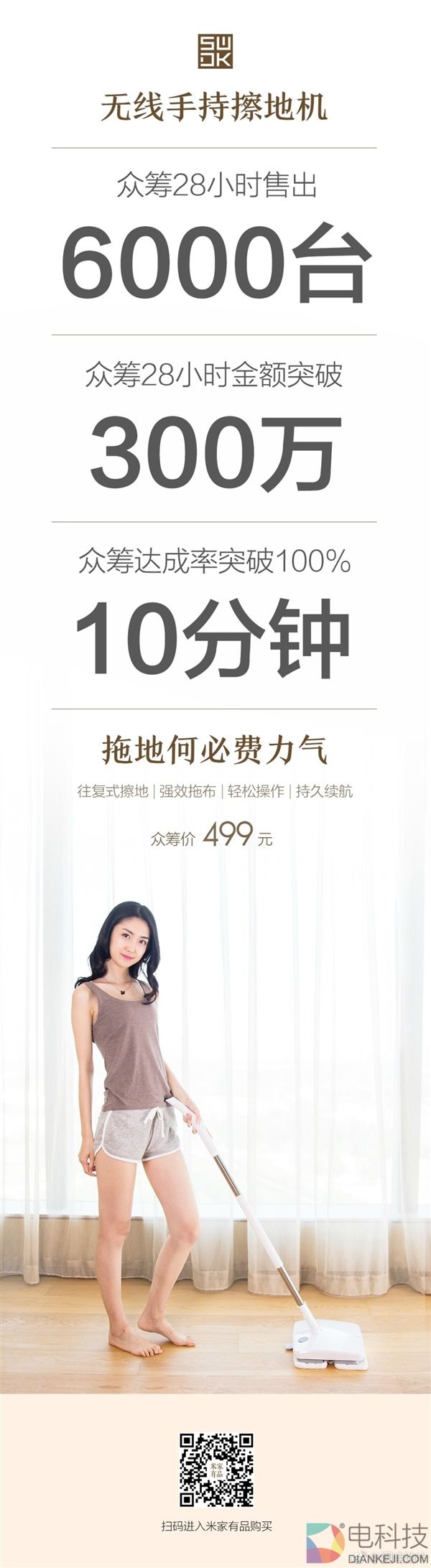 小米众筹电动擦地机太火:10分钟达成目标 金额破300万